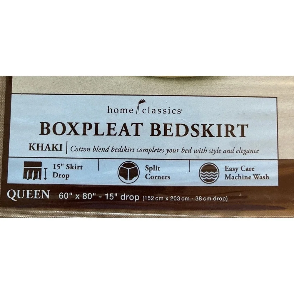 Home Classics Boxpleat Bedskirt Queen Khaki NIP